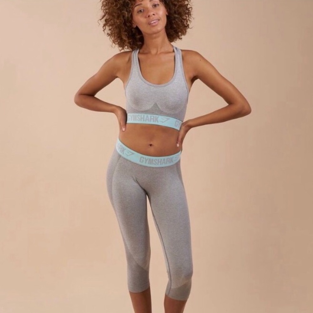 GYMSHARK Flex Cropped leggings - Teal/Grey in Great Condition.